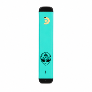 Close up of the ceramic heating mouthpiece on a sky blue half gram compact device