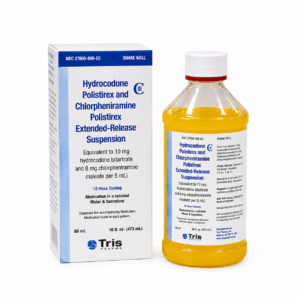 Tris brand liquid amber suspension bottle with a secure measuring cap